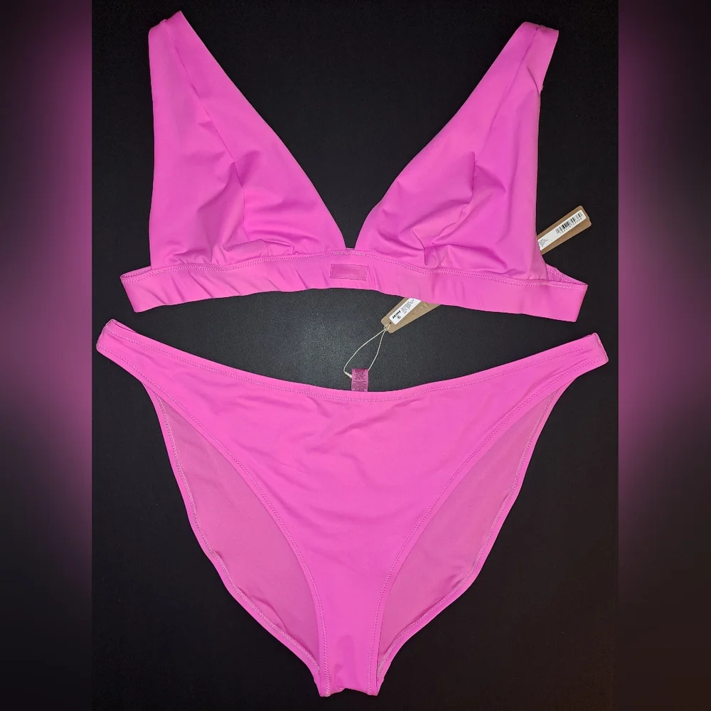 ⛱️NWT SKIMS 2 Piece Swim Plunge top Mid Waist Bikini Set Pink TAFFY 🩷 26 28 4X